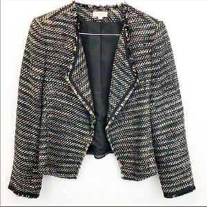 Loft Multicolored Frayed Edge Open Front Jacket 10